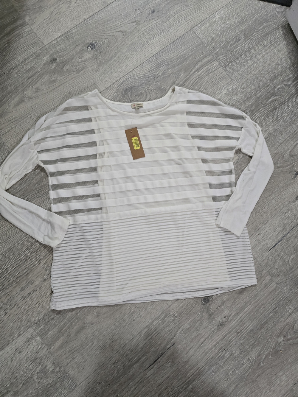Daniel Cremieux White Sheer Stripe Long-Sleeve Top